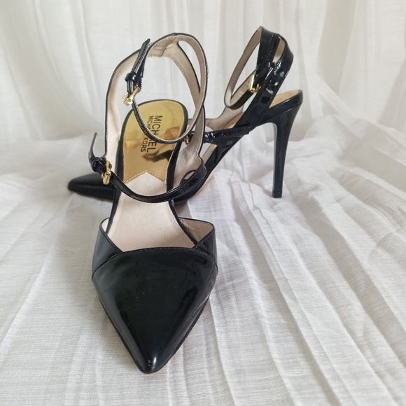 MICHAEL Kors Wrap Ankle Pumps Strap High Heels Black Patent Leather Sz 6 - Picture 1 of 9
